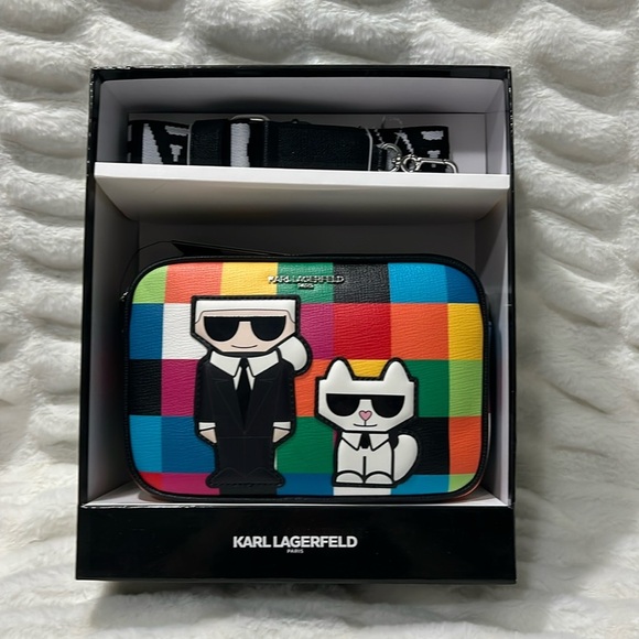 - ๐ New Karl Lagerfeld Paris 7 Multi Colored Crossbody Bag w/Guitar Strap - Picture 1 of 6